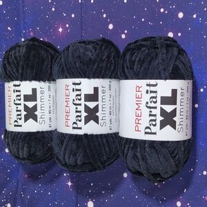 RARE! 3 Brand New Skeins Premier Parfait XL Shimmer Yarn Black SPARKLY